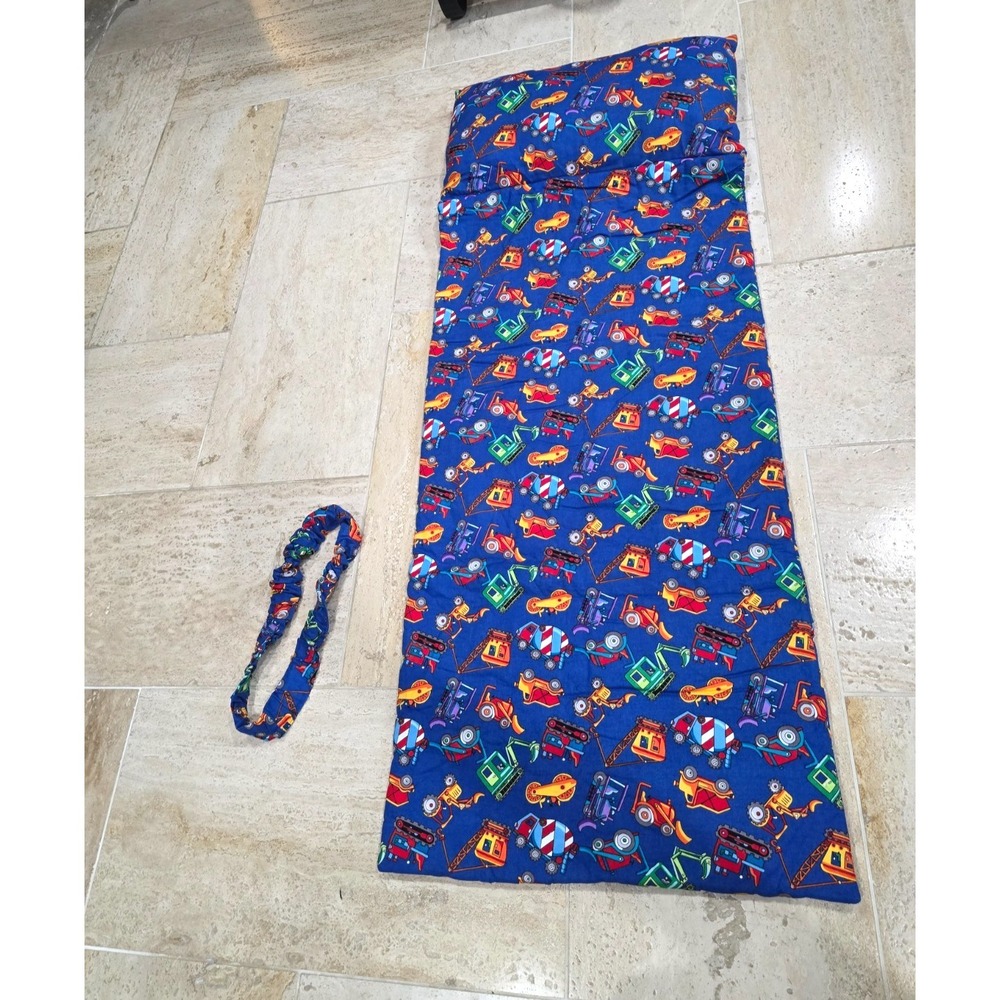 Handmade Nap Mat‎ Built-in Pillow Kids Toddlers Construction Trucks Roll Up